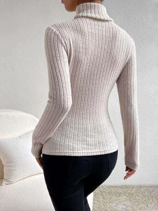 Turtleneck V-neck Long-sleeved Brushed Hollow Striped Knitted - SAMFILS