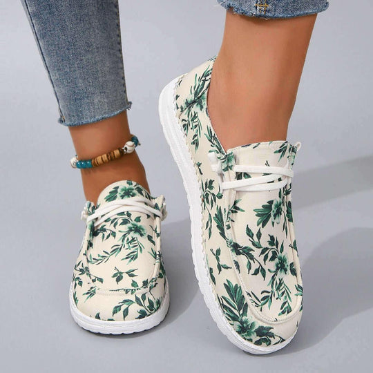 Printed Round Toe Flat Sneakers Comfortable Stylish - Samslivos