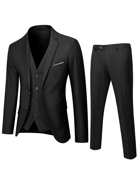 Elegant Men's 3pcs Suit Set Vest Blazer & Dress Pants