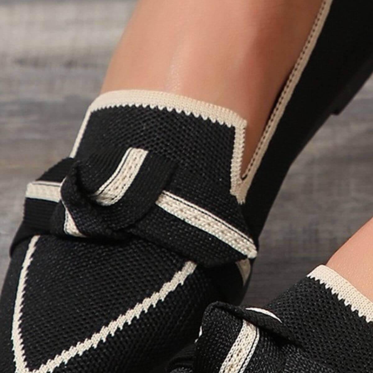 Bow Stylish Contrast Trim Point Toe Loafers - SAMFILS