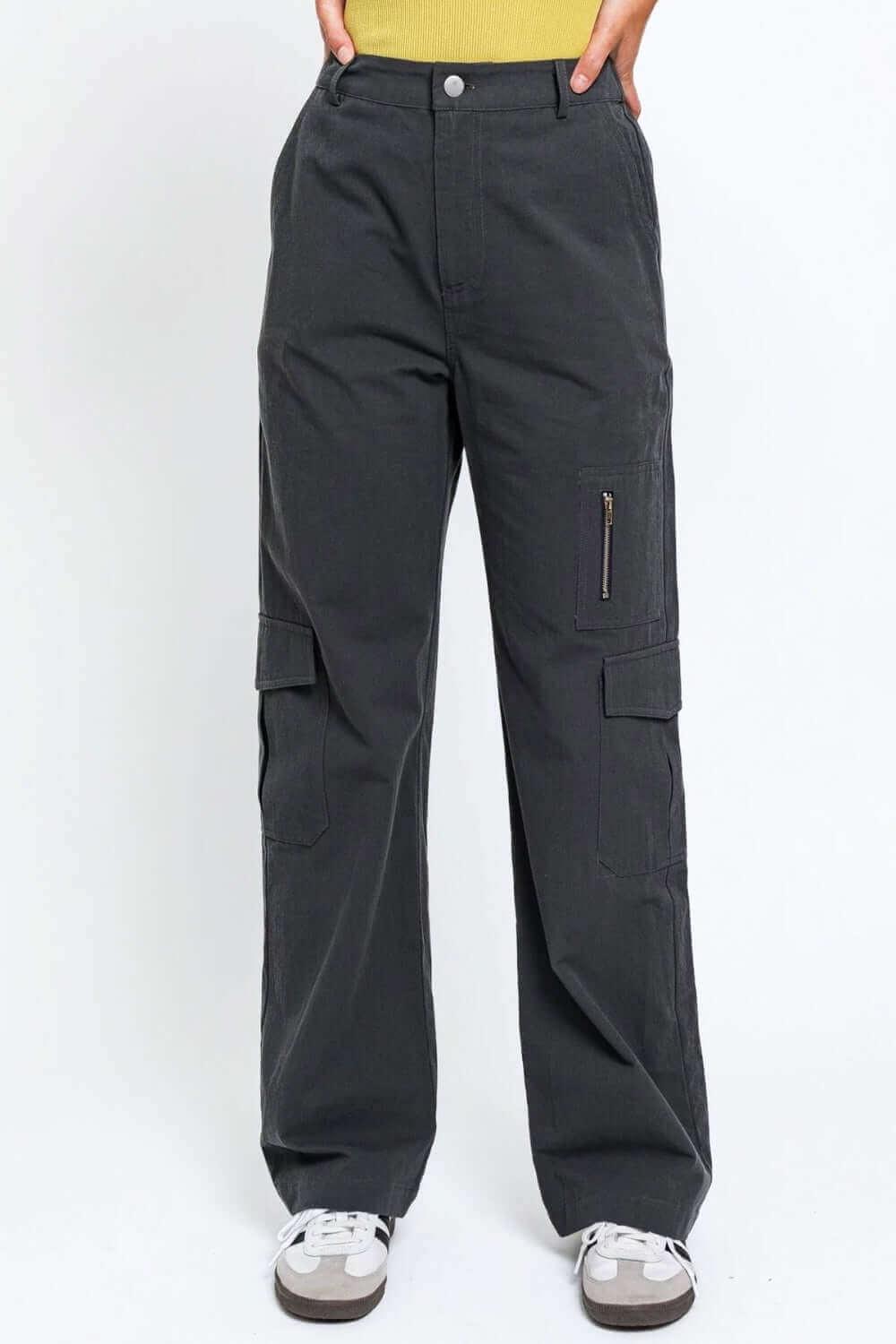 Tasha Apparel High Waisted Wide Leg Cargo Pants with Pockets - SAMFILS