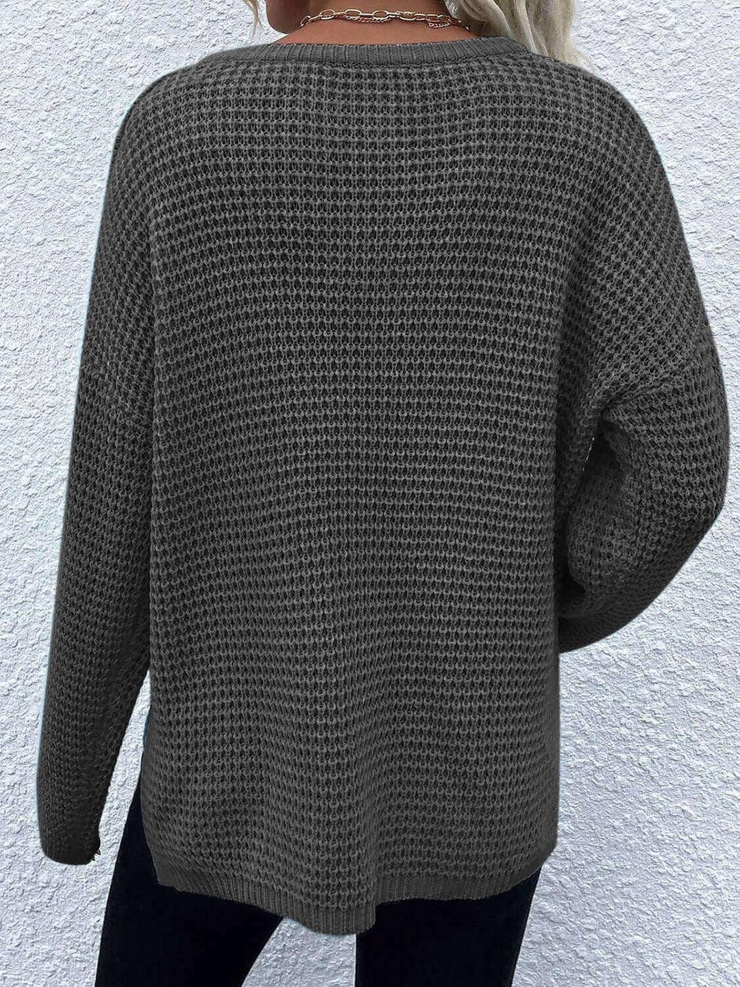 Comfort Notched Long Sleeve Sweater - SAMFILS