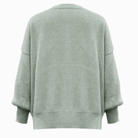 Round Neck Drop Shoulder Slit Sweater - Samslivos