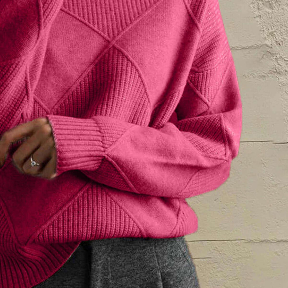 Geometric Turtleneck Long Sleeve Sweater - Samslivos