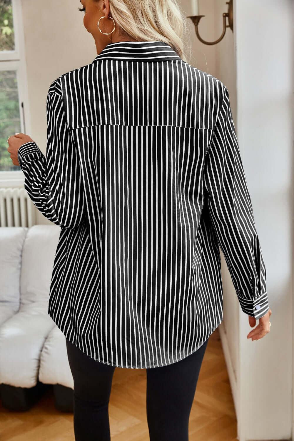 Striped Button Up comfortable Classic Long Sleeve Shirt - SAMFILS