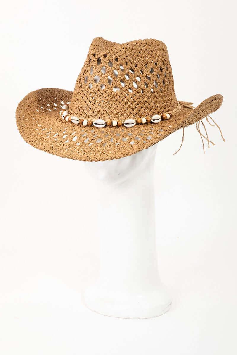 Fame Cowrie Shell Beaded String Straw Hat - Samslivos