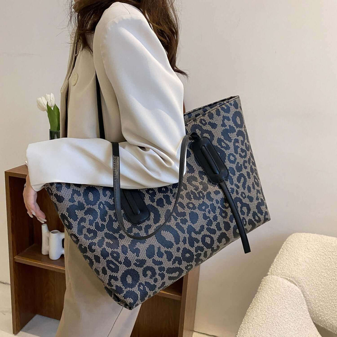 Fashion PU Leather Leopard Tote Storage Bag - Samslivos
