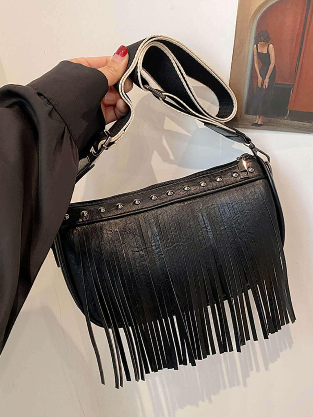 PU Leather Fringe Studded Crossbody Bags - SAMFILS