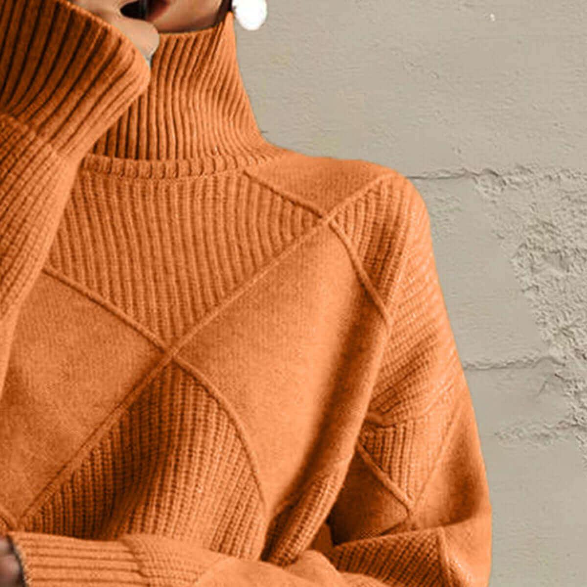 Geometric Turtleneck Long Sleeve Sweater - SAMFILS