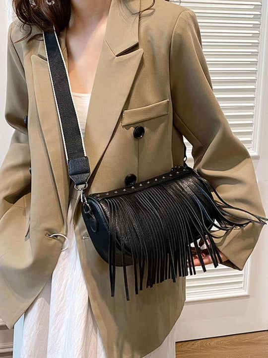 PU Leather Fringe Studded Crossbody Bags - SAMFILS