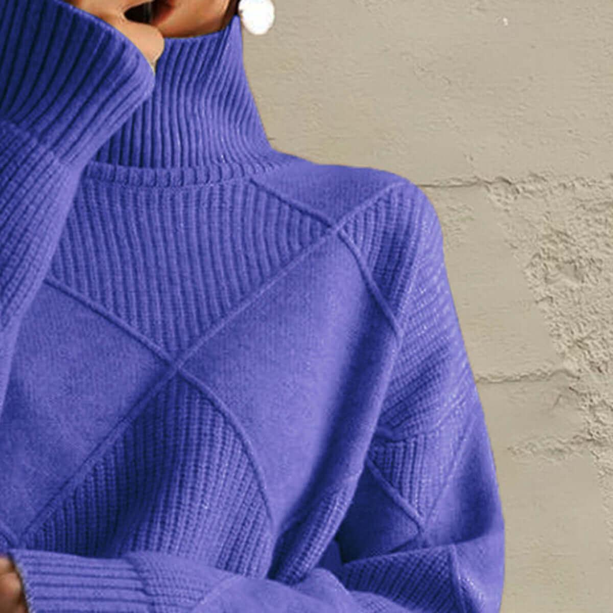 Geometric Turtleneck Long Sleeve Sweater - SAMFILS