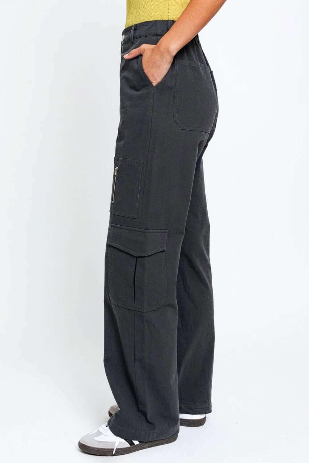 Tasha Apparel High Waisted Wide Leg Cargo Pants with Pockets - SAMFILS