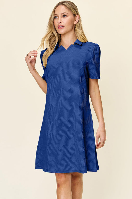 Double Take Full Size Texture Collared Neck Short Sleeve Dress - SAMFILS