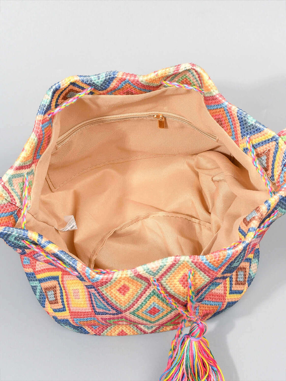 Drawstring Tassel Geometric Shoulder Bag - Samslivos