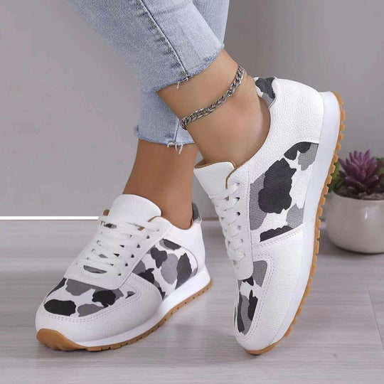 Tied Printed PU Leather Athletic Sneakers - SAMFILS