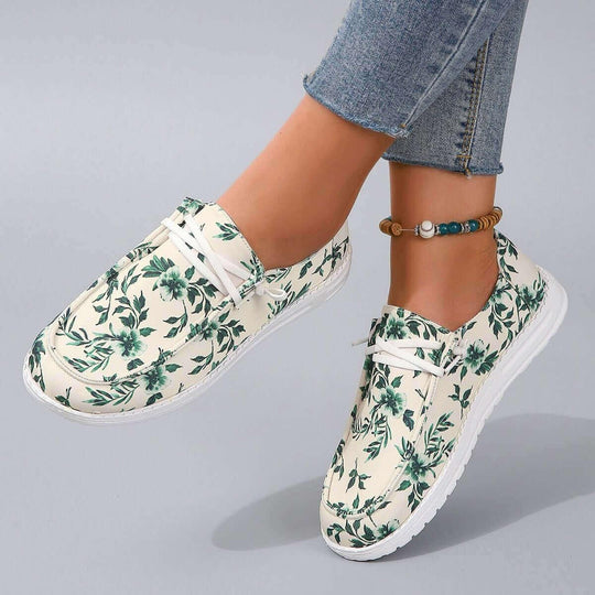 Printed Round Toe Flat Sneakers Comfortable Stylish - Samslivos