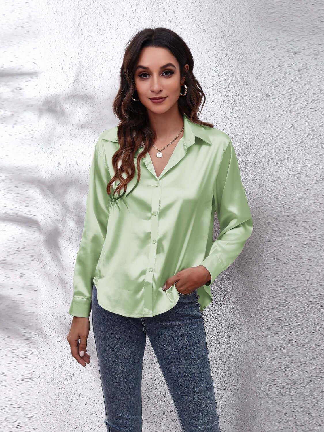 Classic Collared Neck Buttoned Closure Long Sleeve Shirt - SAMFILS