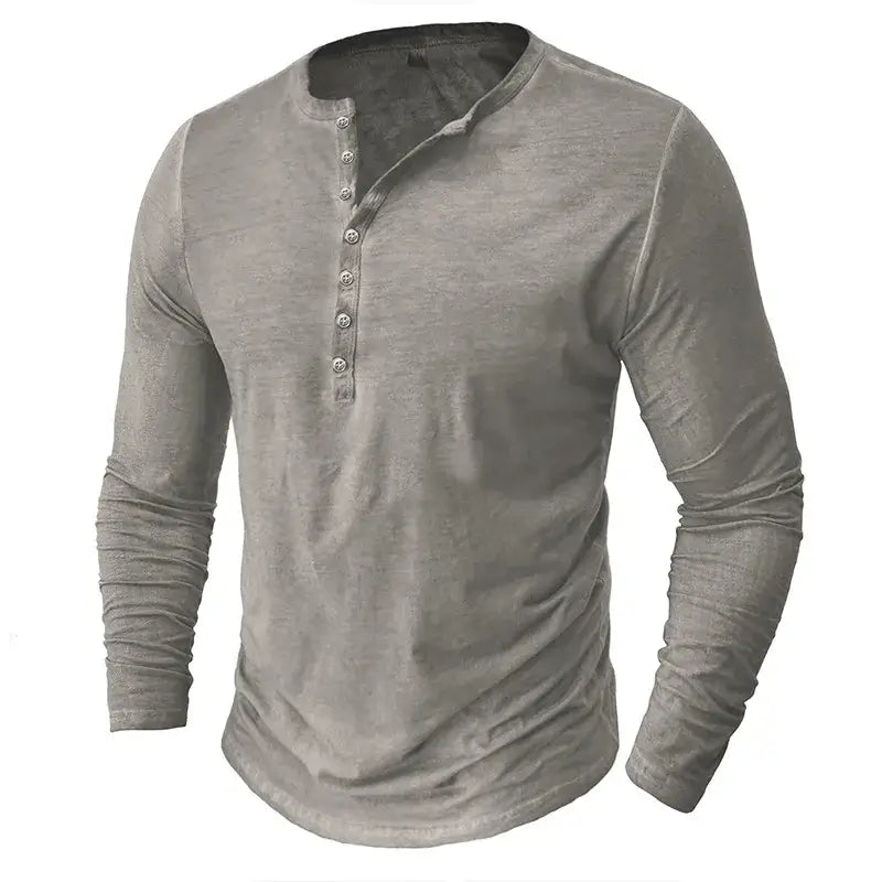 Spring Henery Neck Long Sleeve T-shirt Men Solid Casual - Samslivos