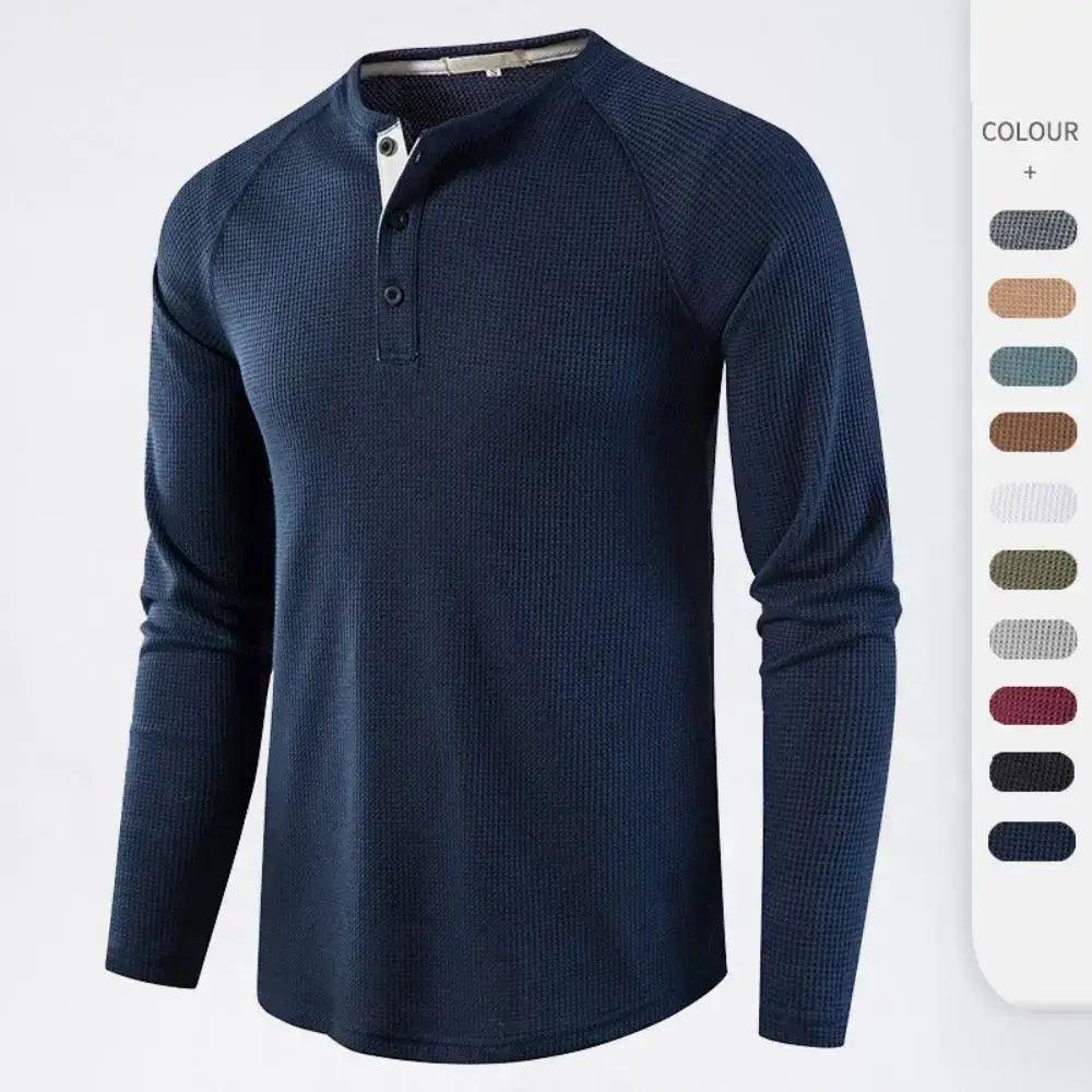 Men's Grey Waffle, Henley Casual Solid Breathable High Quality - Samslivos