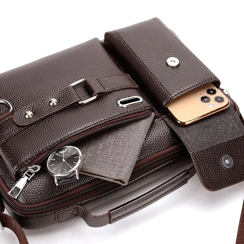 Fashion Men Shoulder Bag Business Crossbody Bags PU Leather - SAMFILS