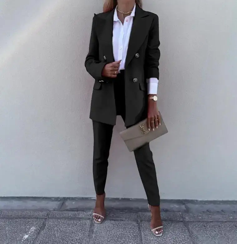 Lapel Collar Long Sleeves Office Blazer Pant Sets - Samslivos