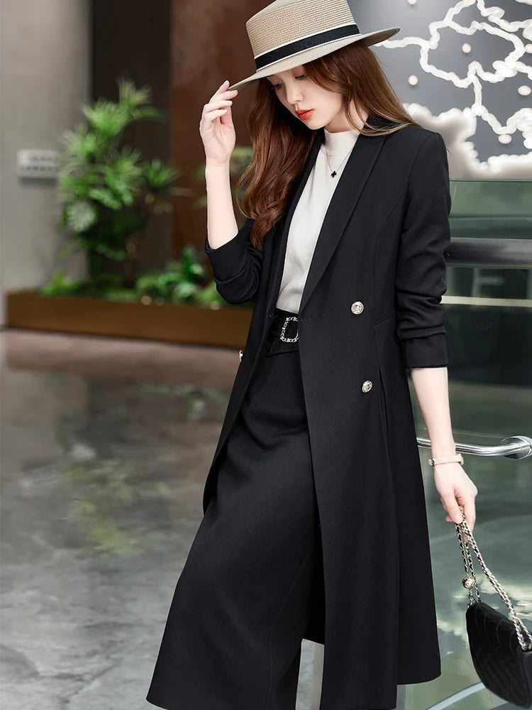 Formal Skirt Suit Female Coffee Long Sleeve Two Piece Set