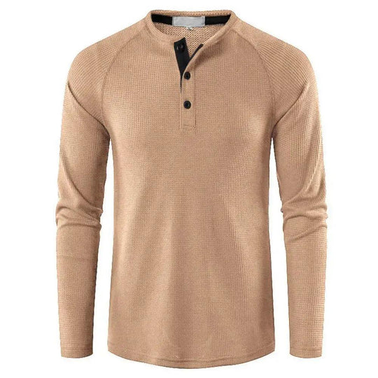 Men's Grey Waffle, Henley Casual Solid Breathable High Quality - Samslivos