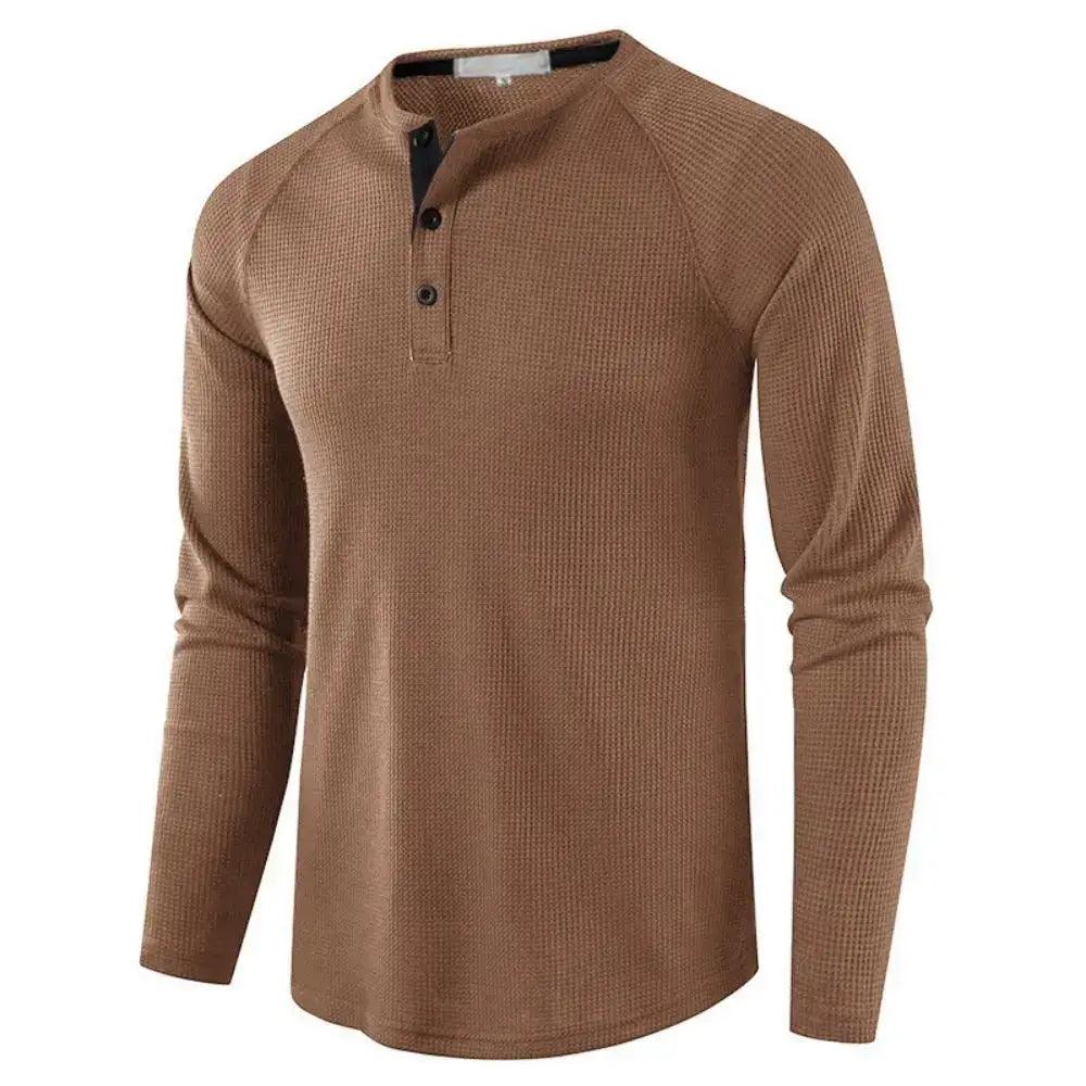 Men's Grey Waffle, Henley Casual Solid Breathable High Quality - SAMFILS