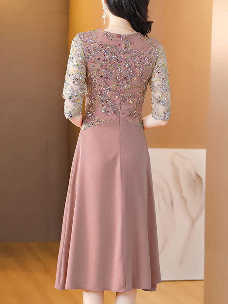 New Sequins Luxury Chic Wedding Dress Elegant Bodycon Midi