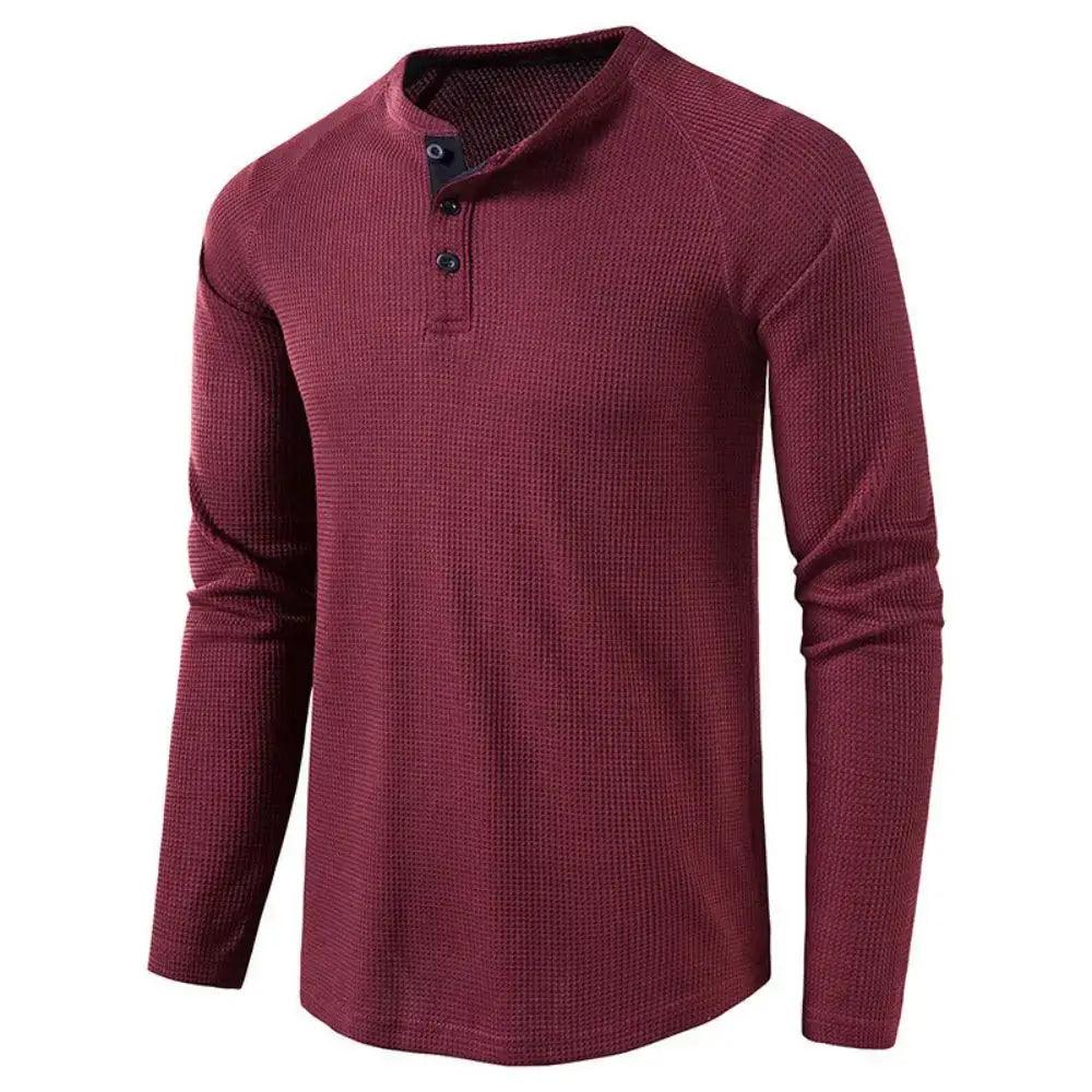 Men's Grey Waffle, Henley Casual Solid Breathable High Quality - Samslivos