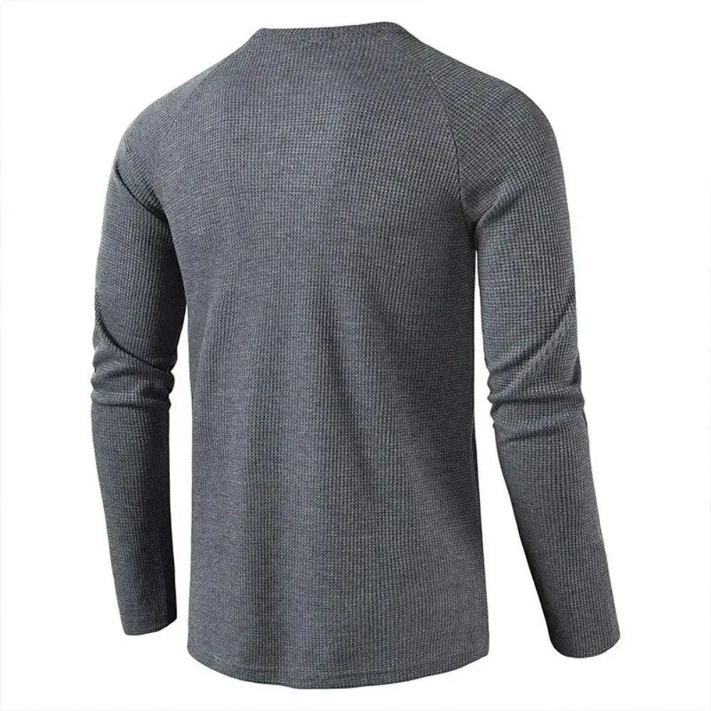 Men's Grey Waffle, Henley Casual Solid Breathable High Quality - Samslivos