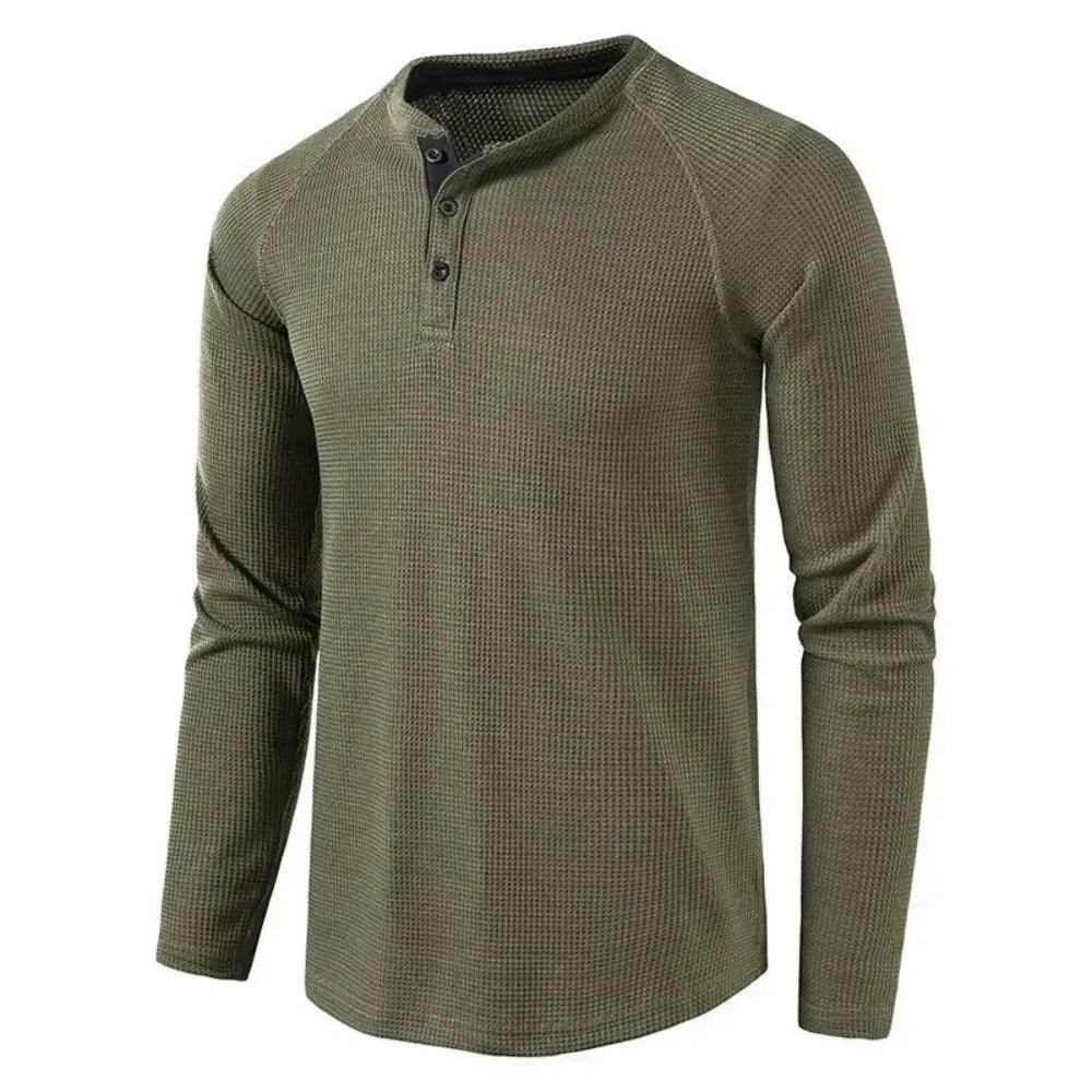 Men's Grey Waffle, Henley Casual Solid Breathable High Quality - Samslivos