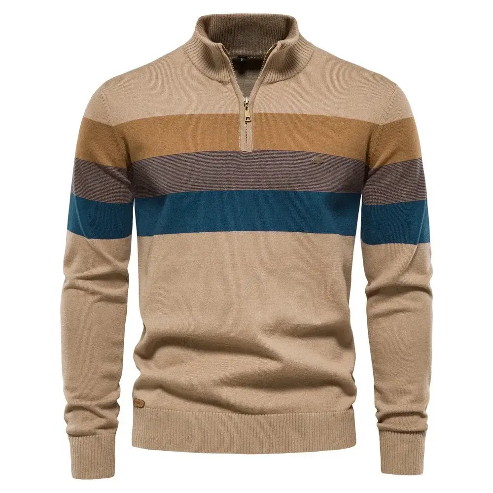Men's Sweater Half High Collar Color Matching Stripe - Samslivos