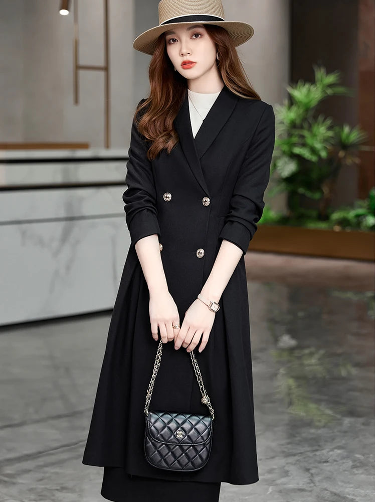 Formal Skirt Suit Female Coffee Long Sleeve Two Piece Set