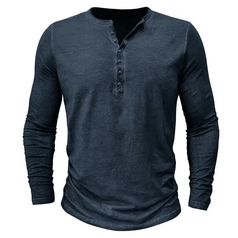 Spring Henery Neck Long Sleeve T-shirt Men Solid Casual - SAMFILS