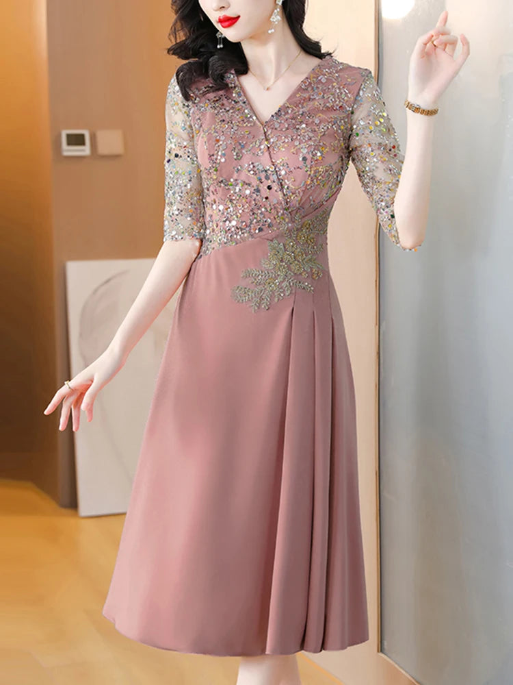 New Sequins Luxury Chic Wedding Dress Elegant Bodycon Midi