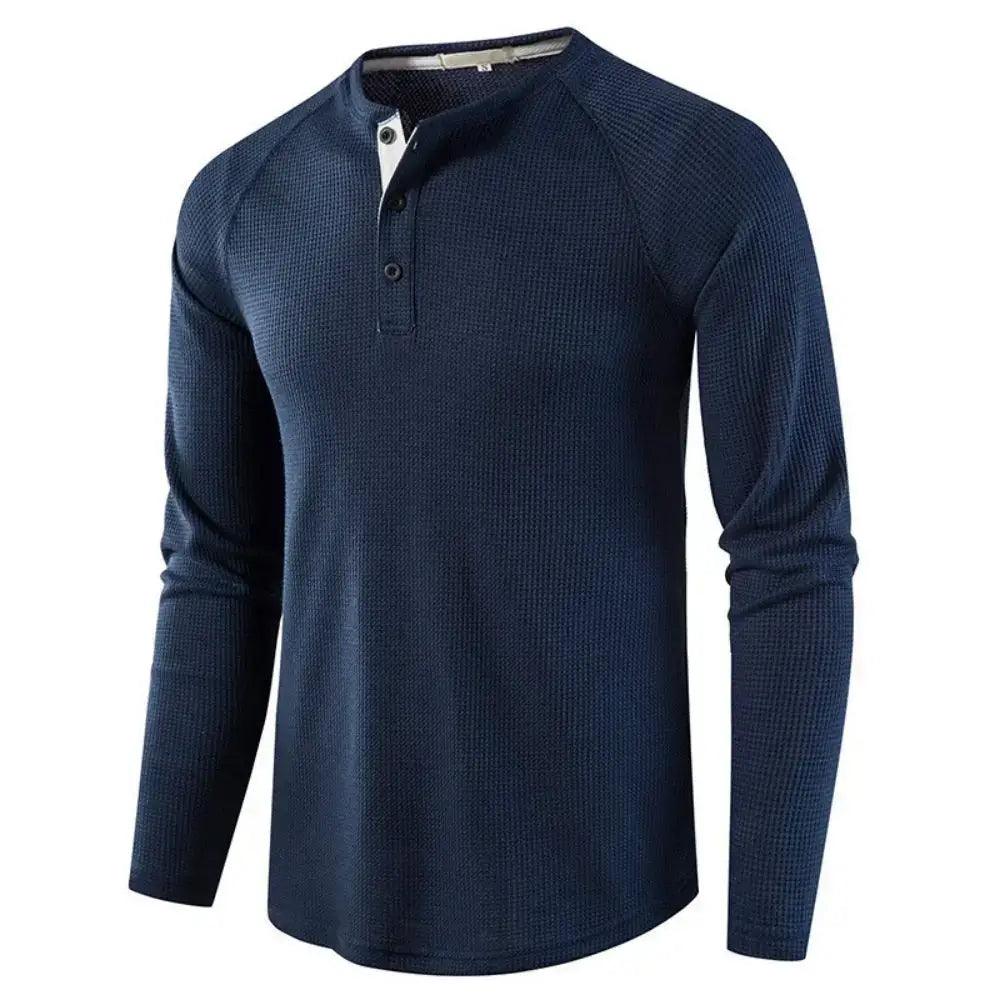 Men's Grey Waffle, Henley Casual Solid Breathable High Quality - Samslivos