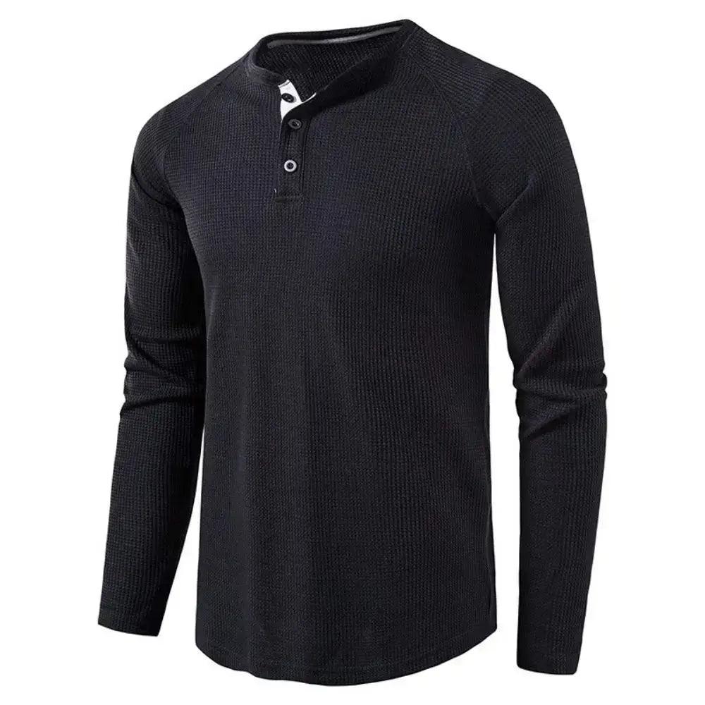 Men's Grey Waffle, Henley Casual Solid Breathable High Quality - Samslivos