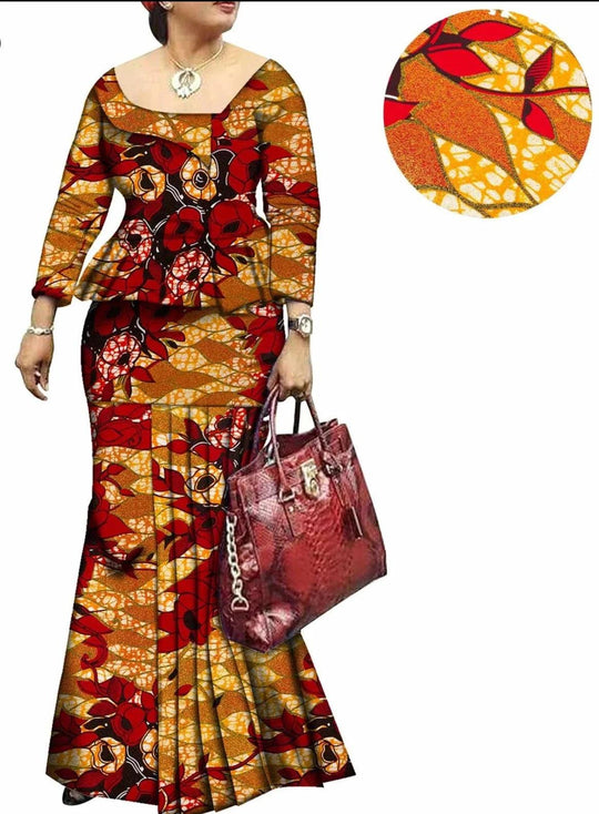 Women Bazin Ankara Print Dashiki Pure Cotton Wax Dresses - SAMFILS