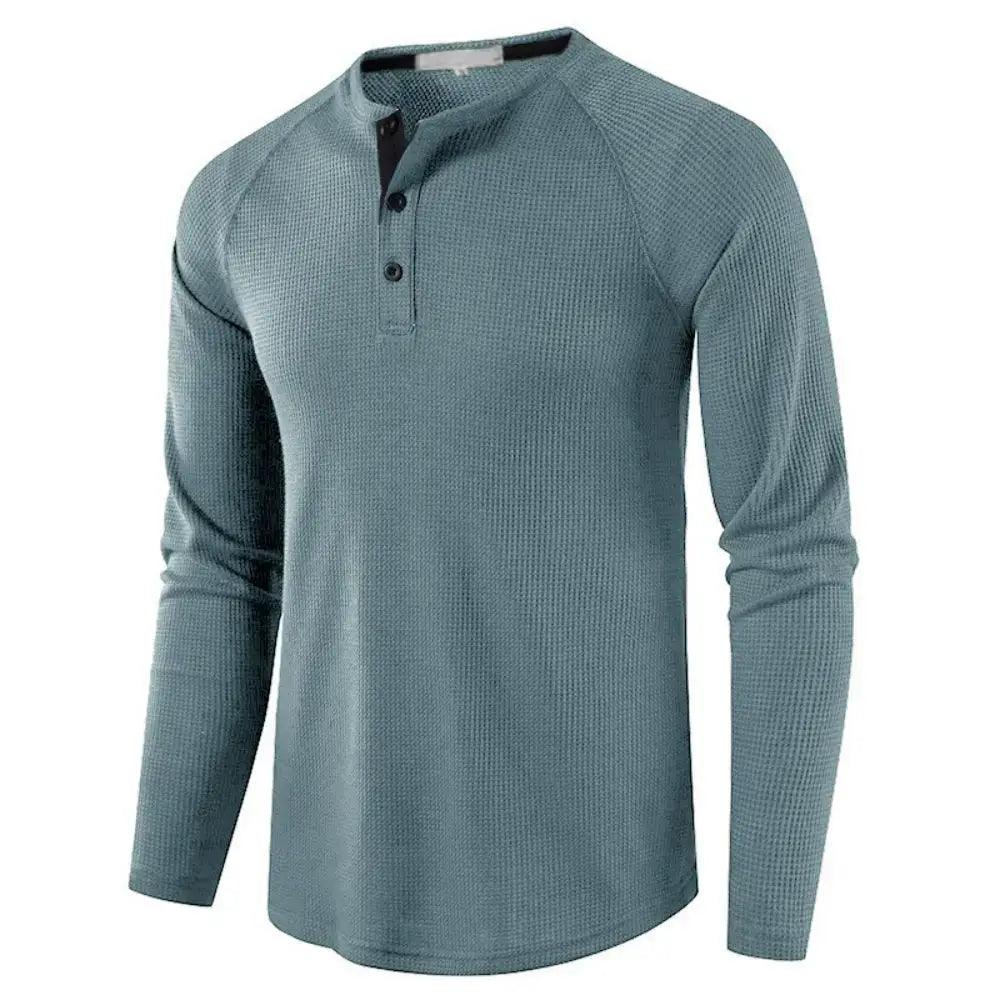 Men's Grey Waffle, Henley Casual Solid Breathable High Quality - SAMFILS