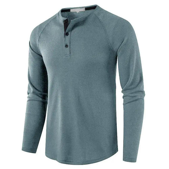 Men's Grey Waffle, Henley Casual Solid Breathable High Quality - Samslivos