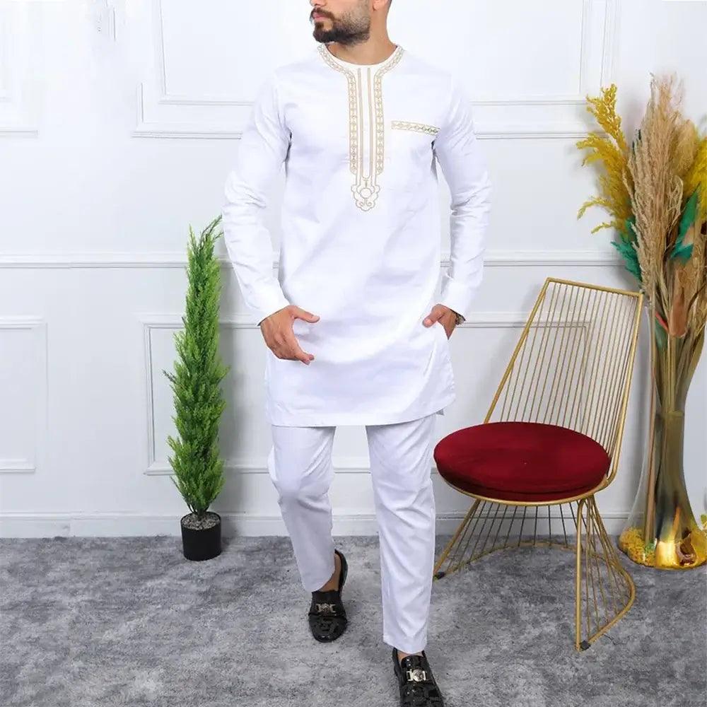 Men Dashiki Long Sleeve 2 Piece Set Traditional Outfit Clothing - Samslivos