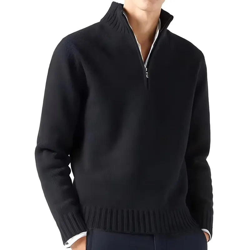 Men Slim Zip-Up Mock Neck Turtlenecks Sweater Pullover