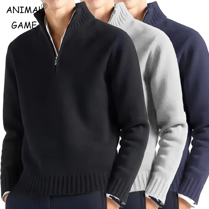 Men Slim Zip-Up Mock Neck Turtlenecks Sweater Pullover