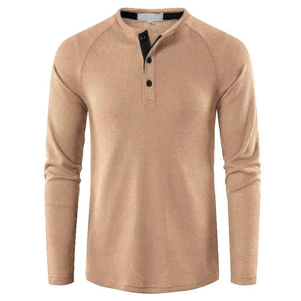 Men's Grey Waffle, Henley Casual Solid Breathable High Quality - Samslivos