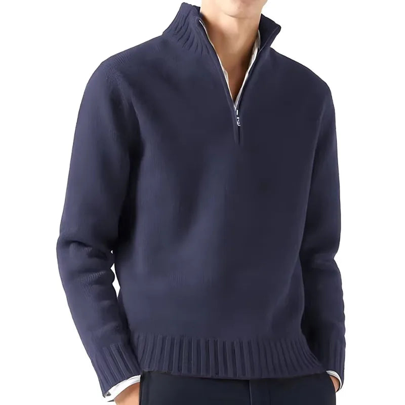 Men Slim Zip-Up Mock Neck Turtlenecks Sweater Pullover