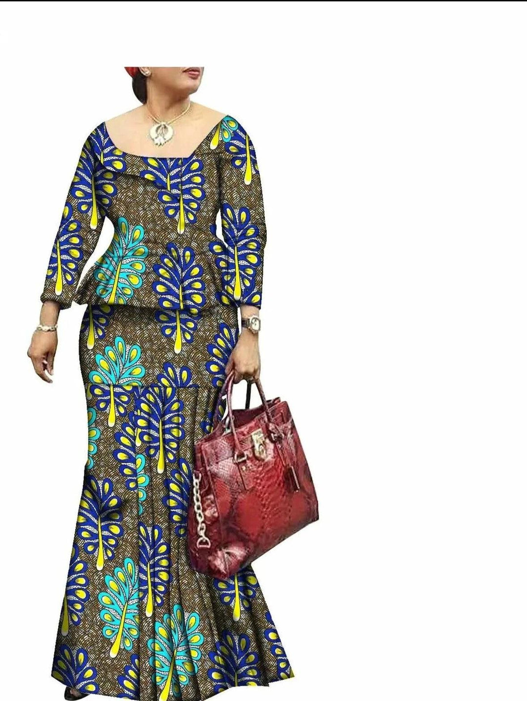 Women Bazin Ankara Print Dashiki Pure Cotton Wax Dresses - SAMFILS