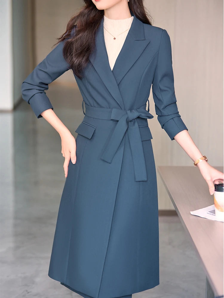 Black Blue Brown Ladies Skirt Suit Long Sleeve Two Piece Set