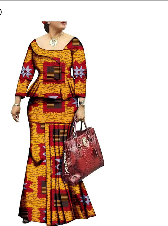 Women Bazin Ankara Print Dashiki Pure Cotton Wax Dresses - SAMFILS