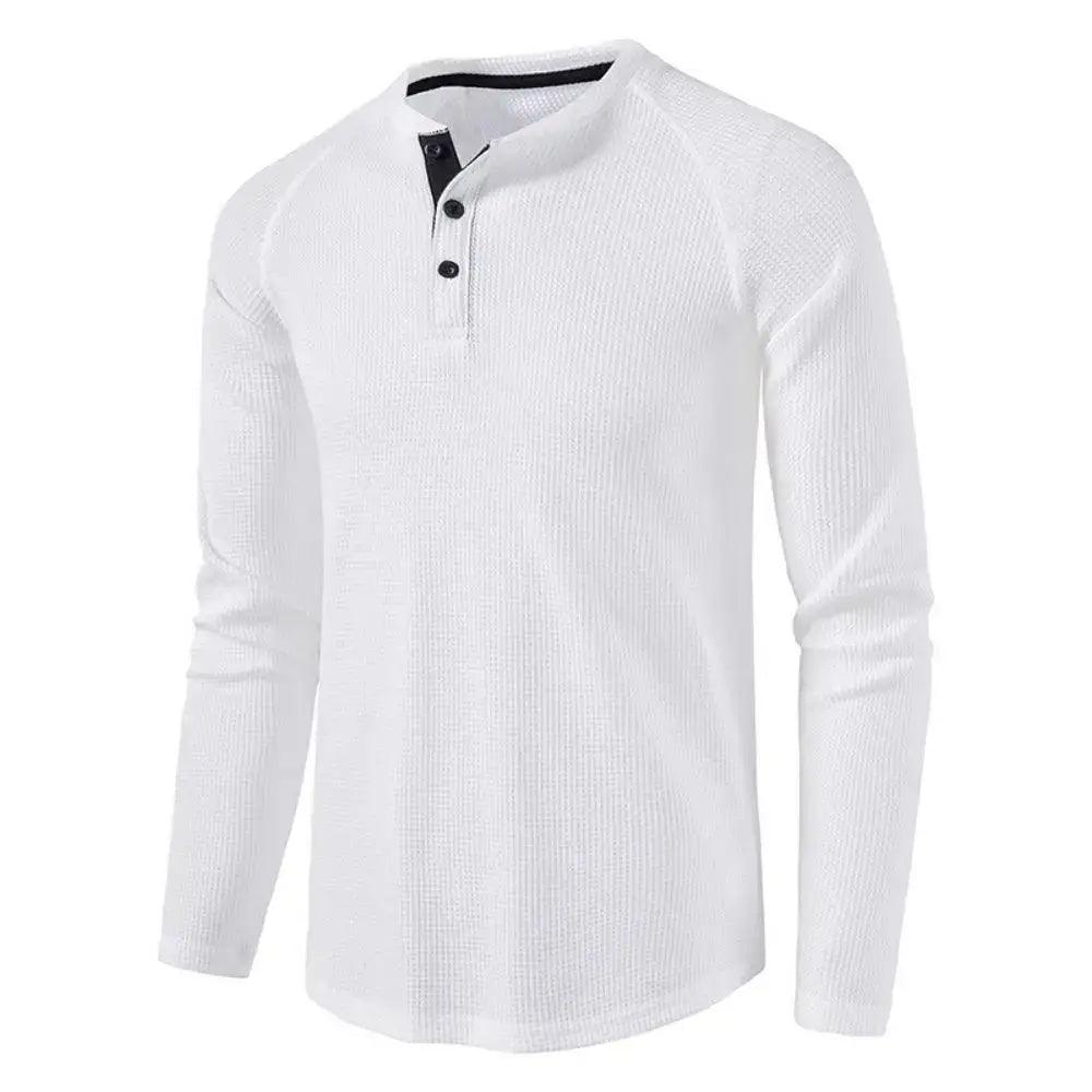 Men's Grey Waffle, Henley Casual Solid Breathable High Quality - Samslivos